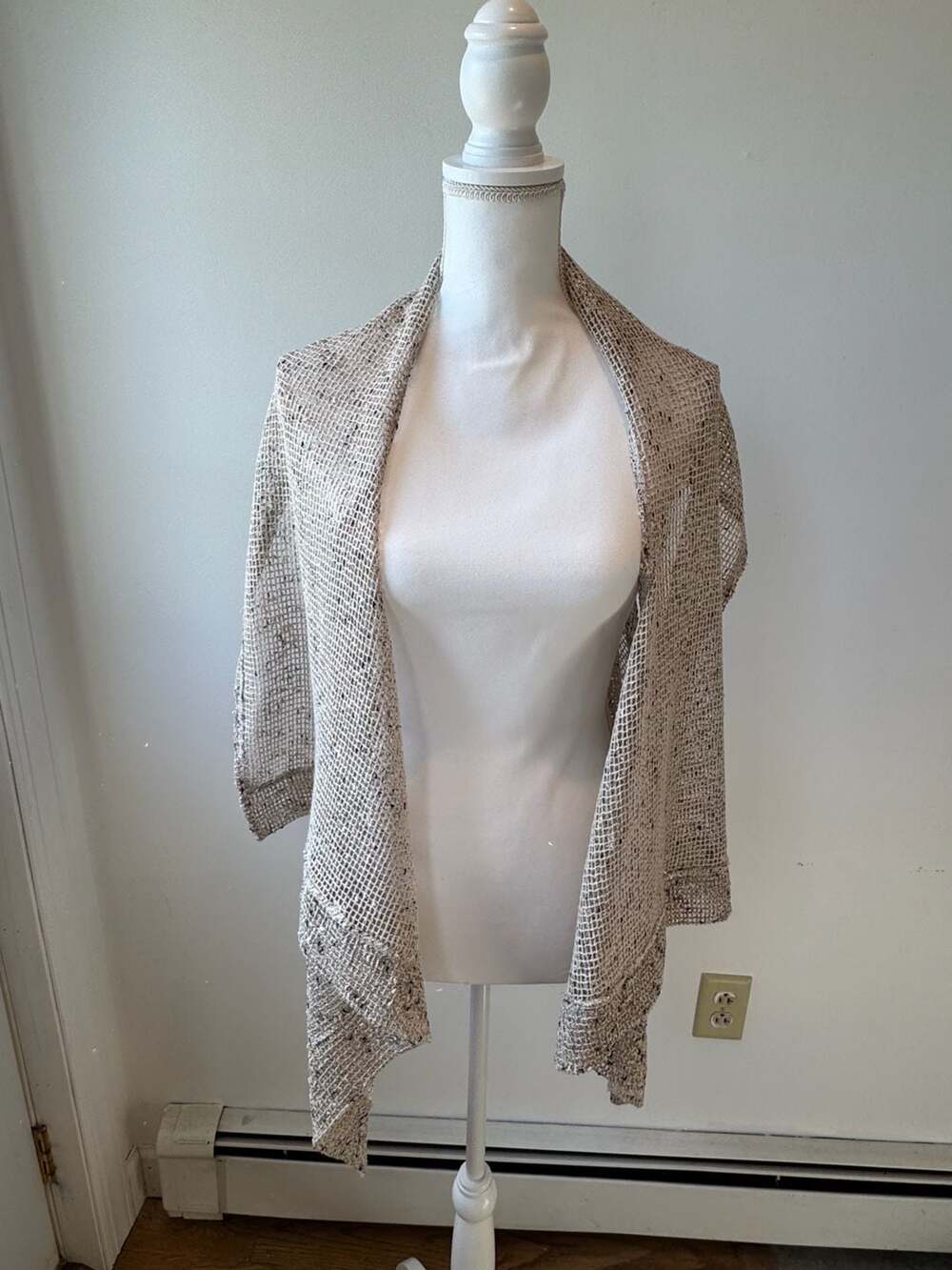 Keren Hart Open Front Cardigan One Size Beige Knit Sweater